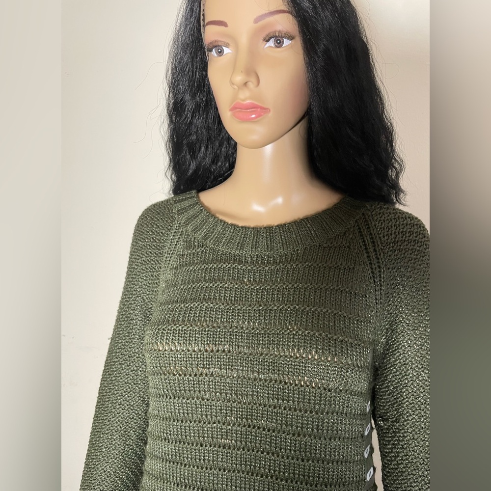 Sz S women Calvin Klein Jeans Olive Green knit Sweater - Picture 3 of 13